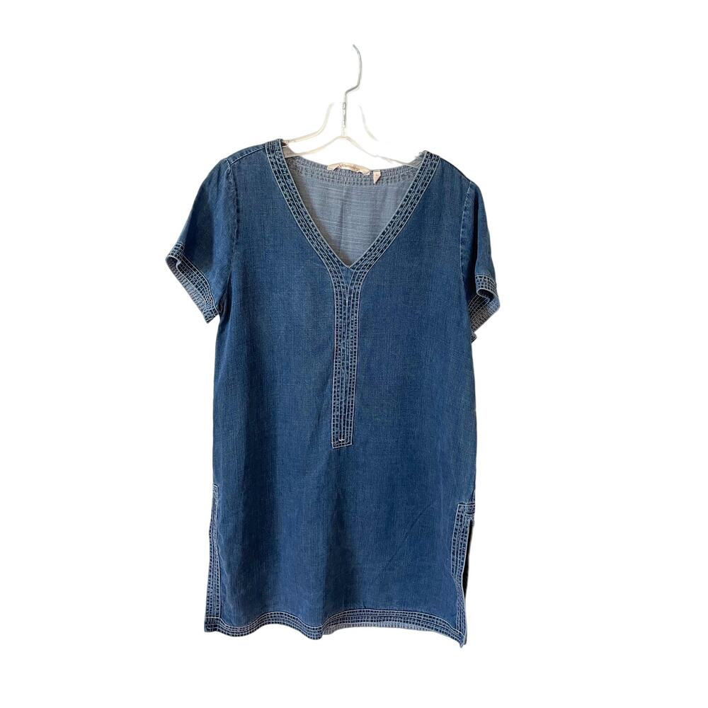 Soft Surroundings V-Neck Shirt Casual Denim Dress Blue Size Small